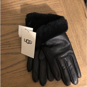 UGG  gloves shearling-Trim leather